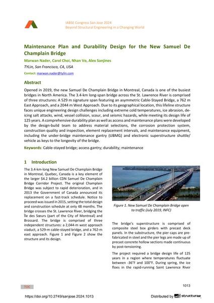  Maintenance Plan and Durability Design for the New Samuel De Champlain Bridge