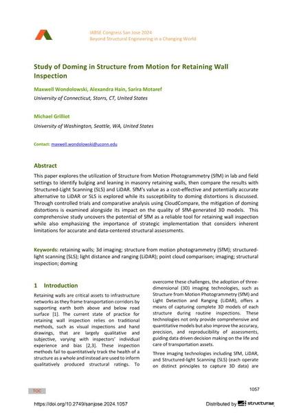  Study of Doming in Structure from Motion for Retaining Wall Inspection