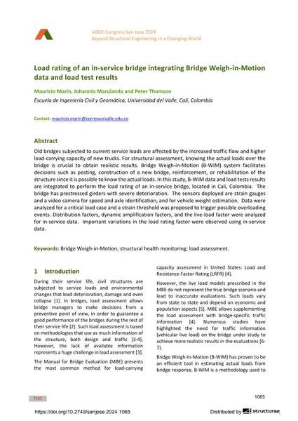  Load rating of an in-service bridge integrating Bridge Weigh-in-Motion data and load test results