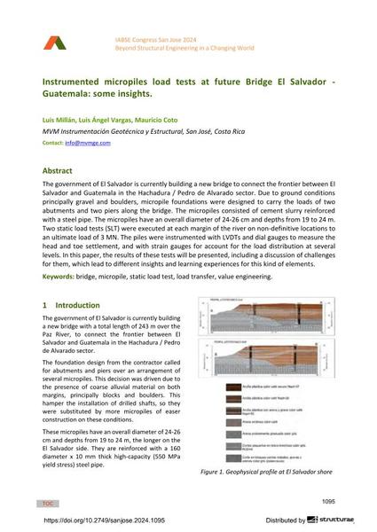  Instrumented micropiles load tests at future Bridge El Salvador - Guatemala: some insights.