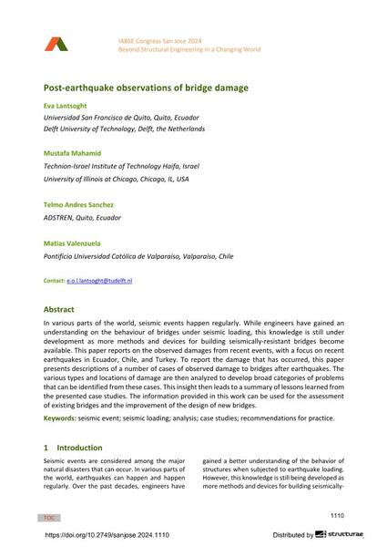  Post-earthquake observations of bridge damage