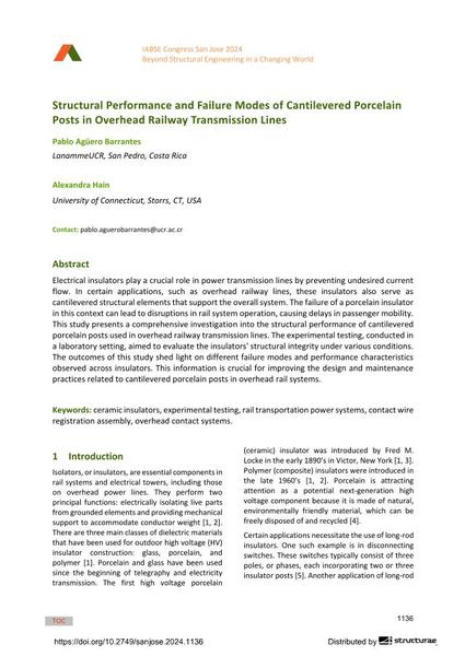  Structural Performance and Failure Modes of Cantilevered Porcelain Posts in Overhead Railway Transmission Lines