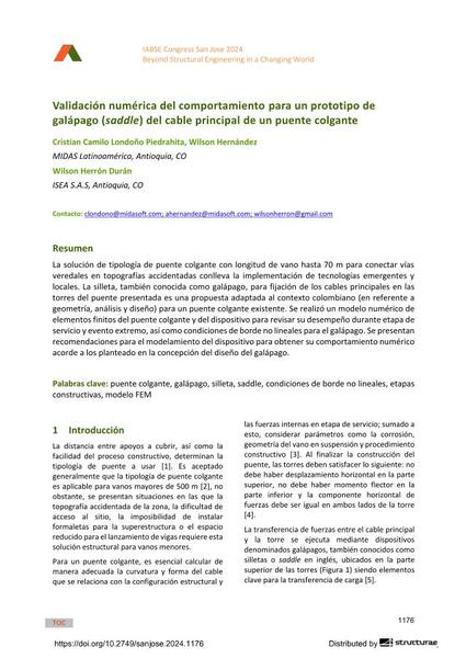  Validación numérica del comportamiento para un prototipo de galápago () del cable principal de un puente colgante