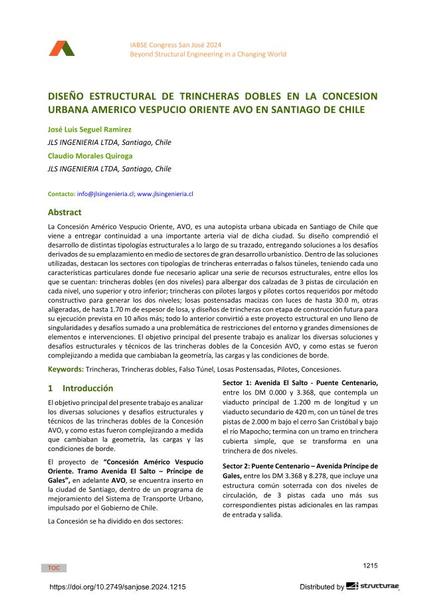  Diseño estructural de trincheras dobles en la concesión urbana Americo Vespucio oriente avo en Santiago de Chile