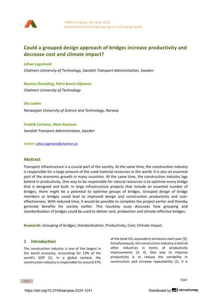  Could a grouped design approach of bridges increase productivity and decrease cost and climate impact?