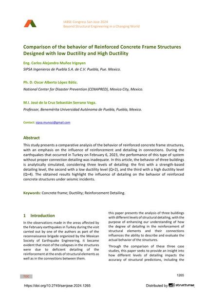  Comparison of the behavior of Reinforced Concrete Frame Structures Designed with low Ductility and High Ductility