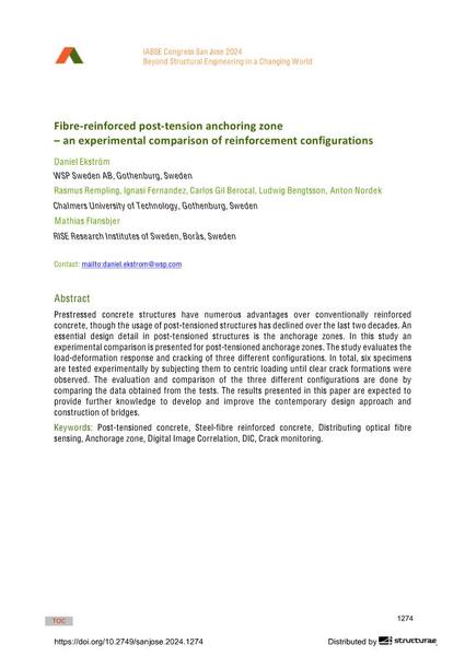  Fibre-reinforced post-tension anchoring zone – an experimental comparison of reinforcement configurations