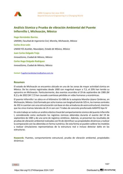  Análisis sísmico y prueba de vibración ambiental del Puente Infiernillo I, Michoacán, México