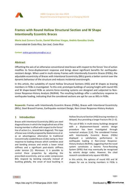  Frames with Round Hollow Structural Section and W Shape Intentionally Eccentric Braces