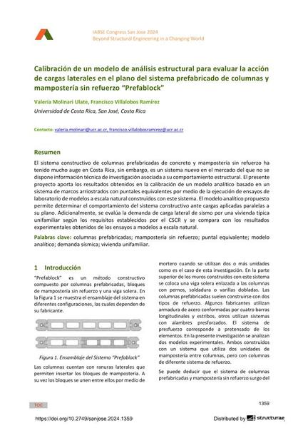  Calibración de un modelo de análisis estructural para evaluar la acción de cargas laterales en el plano del sistema prefabricado de columnas y mampostería sin refuerzo “Prefablock”