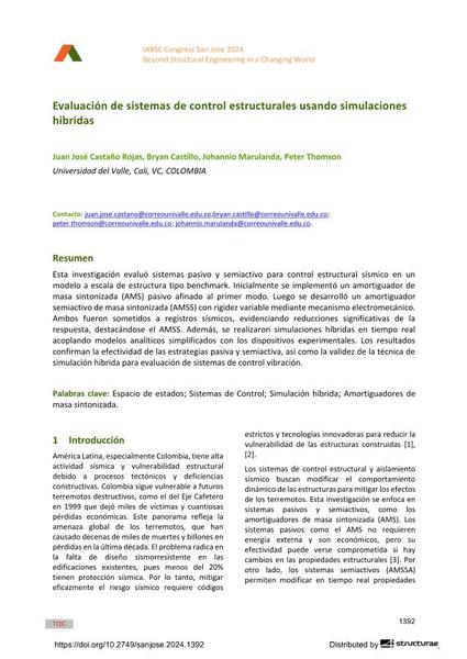  Evaluación de sistemas de control estructurales usando simulaciones hibridas