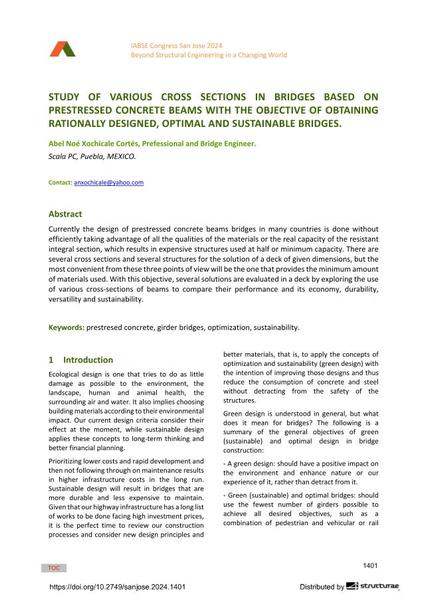  Study of Various Cross Sections in Bridges Based on Prestressed Concrete Beams with the Objective of Obtaining Rationally Designed, Optimal and Sustainable Bridges