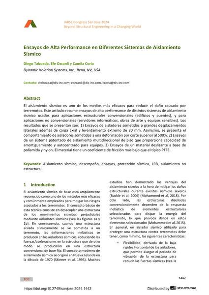  Ensayos de alta performance en diferentes sistemas de aislamiento sísmico