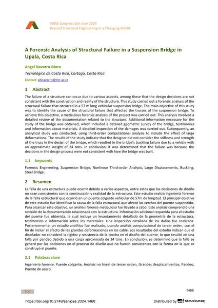 A Forensic Analysis of Structural Failure in a Suspension Bridge in Upala, Costa Rica