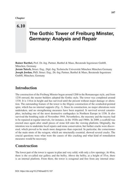 The Gothic Tower of Freiburg Minster, Germany: Analysis and Repair