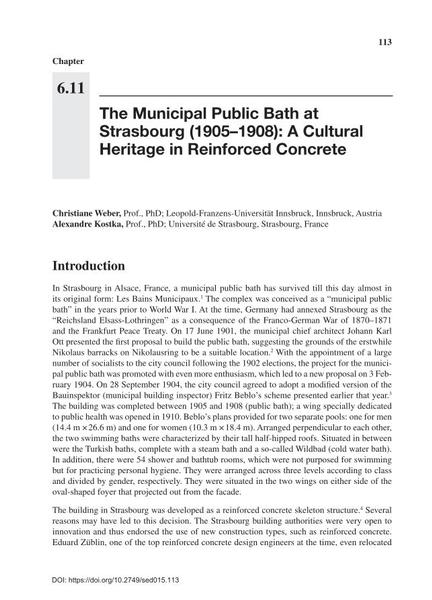 The Municipal Public Bath at Strasbourg (1905–1908): A Cultural Heritage in Reinforced Concrete