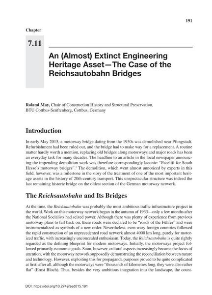An ( Almost) Extinct Engineering Heritage Asset—The Case of the Reichsautobahn Bridges