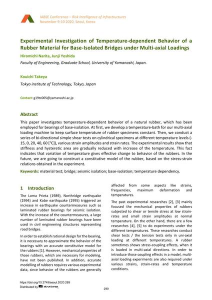  Experimental Investigation of Temperature-dependent Behavior of a Rubber Material for Base-Isolated Bridges under Multi-axial Loadings