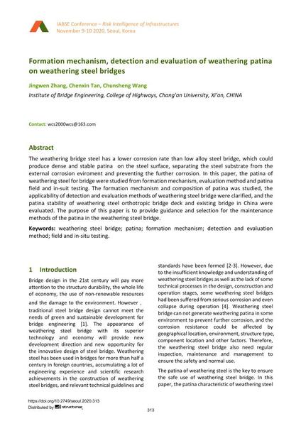  Formation mechanism, detection and evaluation of weathering patina on weathering steel bridges