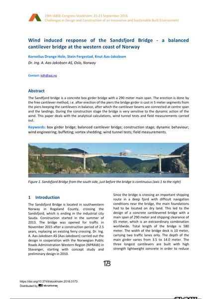  Wind induced response of the Sandsfjord Bridge - a balanced cantilever bridge at the western coast of Norway
