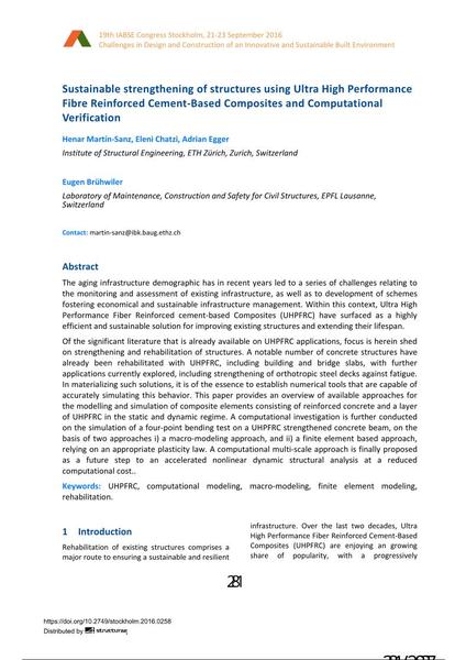  Sustainable strengthening of structures using Ultra High Performance Fibre Reinforced Cement-Based Composites and Computational Verification