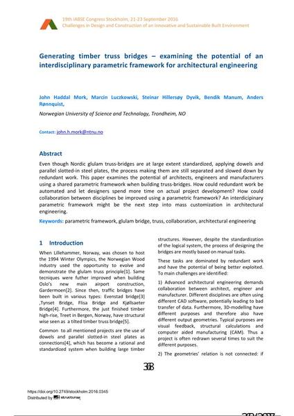  Generating timber truss bridges – examining the potential of an interdisciplinary parametric framework for architectural engineering