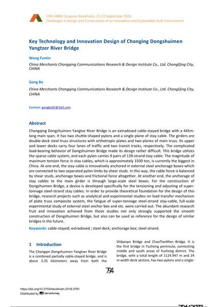  Key Technology and Innovation Design of Chonging Dongshuimen Yangtzer River Bridge