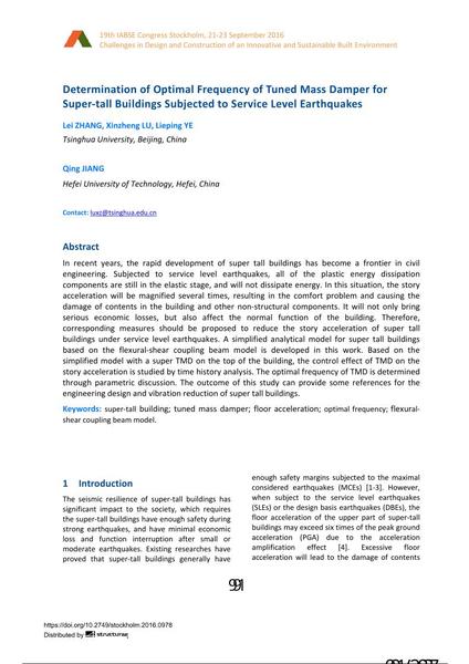  Determination of Optimal Frequency of Tuned Mass Damper for Super-tall Buildings Subjected to Service Level Earthquakes