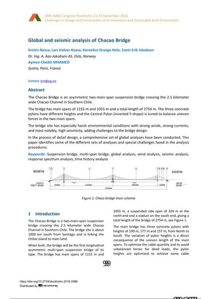  Global and seismic analysis of Chacao Bridge