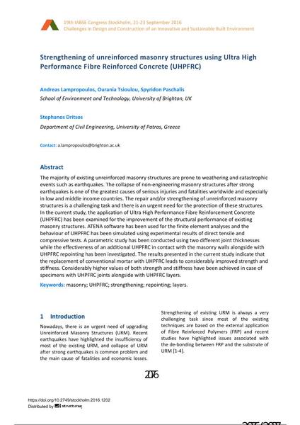  Strengthening of unreinforced masonry structures using Ultra High Performance Fibre Reinforced Concrete (UHPFRC)