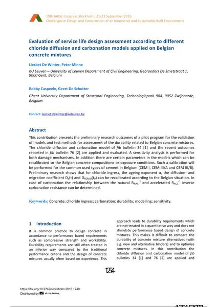  Evaluation of service life design assessment according to different chloride diffusion and carbonation models applied on Belgian concrete mixtures