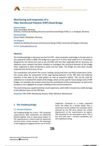  Monitoring and Inspection of a Fiber Reinforced Polymer (FRP) Road Bridge