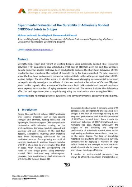  Experimental Evaluation of the Durability of Adhesively Bonded CFRP/Steel Joints in Bridges