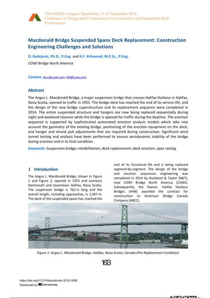  Macdonald Bridge Suspended Spans Deck Replacement: Construction Engineering Challenges and Solutions