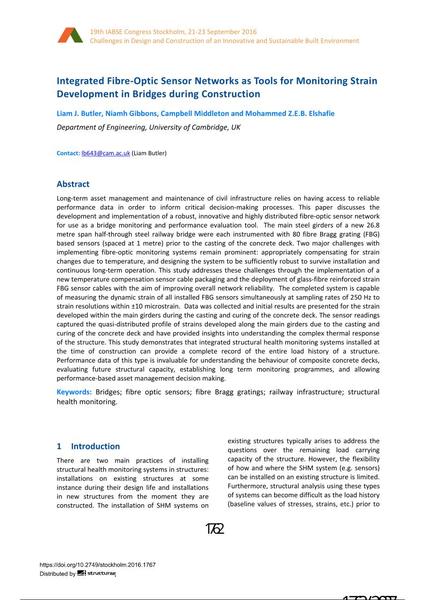  Integrated Fibre-Optic Sensor Networks as Tools for Monitoring Strain Development in Bridges during Construction