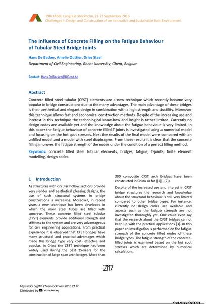 The Influence of Concrete Filling on the Fatigue Behaviour of Tubular Steel Bridge Joints