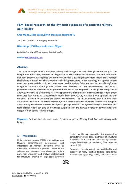  FEM-based research on the dynamic response of a concrete railway arch bridge