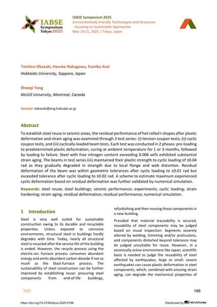  Reusability of Structural Steel Beams after Cyclic Plastic Deformation and Strain Aging