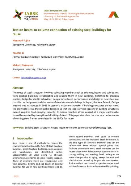  Test on beam-to-column connection of existing steel buildings for reuse