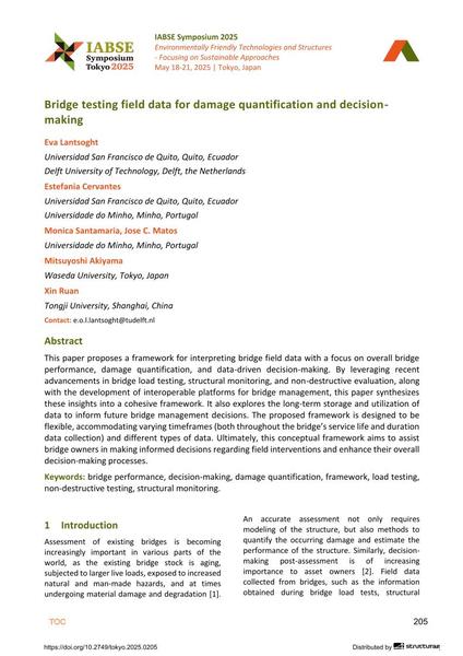  Bridge testing field data for damage quantification and decision-making
