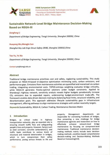  Sustainable Network-Level Bridge Maintenance Decision-Making Based on NSGA-111
