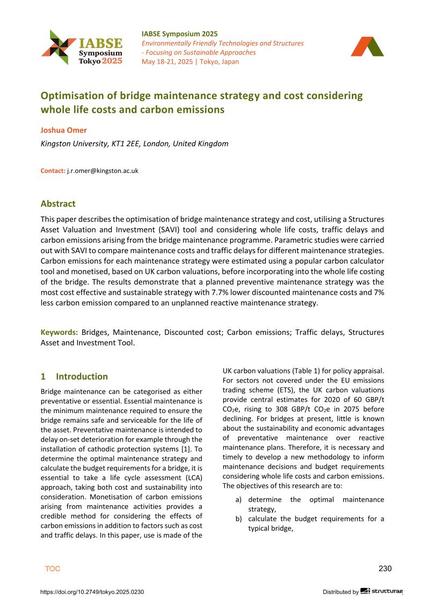  Optimisation of bridge maintenance strategy and cost considering whole life costs and carbon emissions