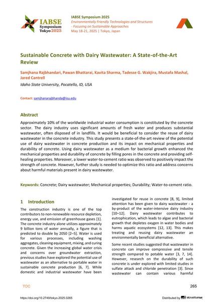  Sustainable Concrete with Dairy Wastewater: A State-of-the-Art Review
