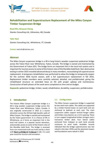  Rehabilitation and Superstructure Replacement of the Miles Canyon Timber Suspension Bridge
