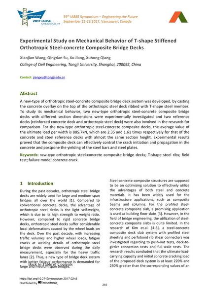  Experimental Study on Mechanical Behavior of T-shape Stiffened Orthotropic Steel-concrete Composite Bridge Decks