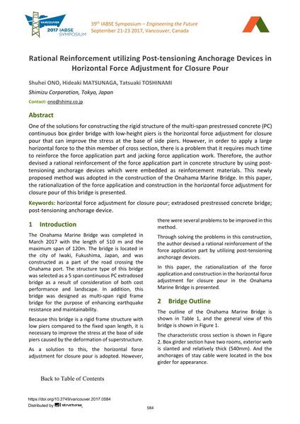  Rational Reinforcement utilizing Post-tensioning Anchorage Devices in Horizontal Force Adjustment for Closure Pour