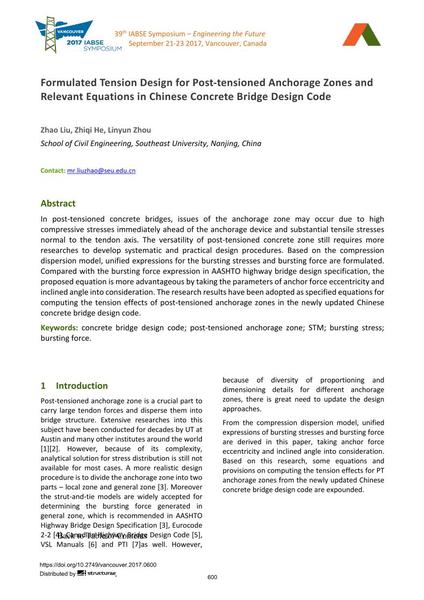  Formulated Tension Design for Post-tensioned Anchorage Zones and Relevant Equations in Chinese Concrete Bridge Design Code