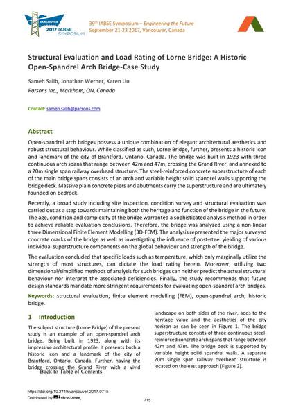  Structural Evaluation and Load Rating of Lorne Bridge: A Historic Open-Spandrel Arch Bridge-Case Study