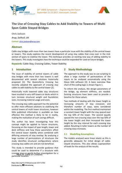 The Use of Crossing Stay Cables to Add Stability to Towers of Multi Span Cable Stayed Bridges
