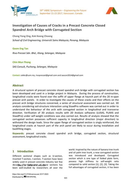  Investigation of Causes of Cracks in a Precast Concrete Closed Spandrel Arch Bridge with Corrugated Section